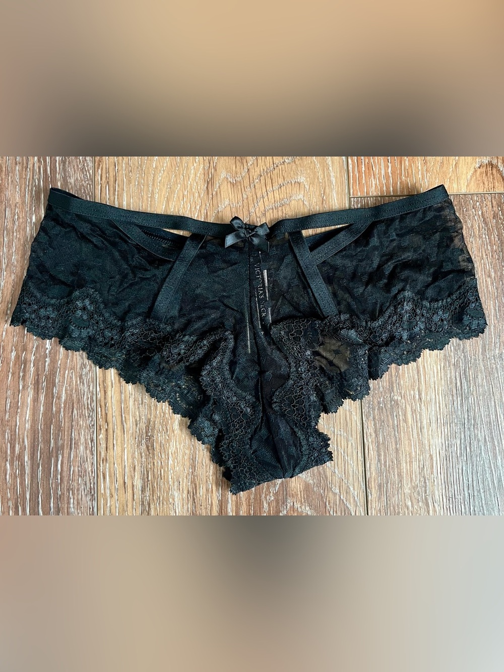 Victoria’s Secret Sheer Black Lace Strappy  Cheeky Panty Size Small